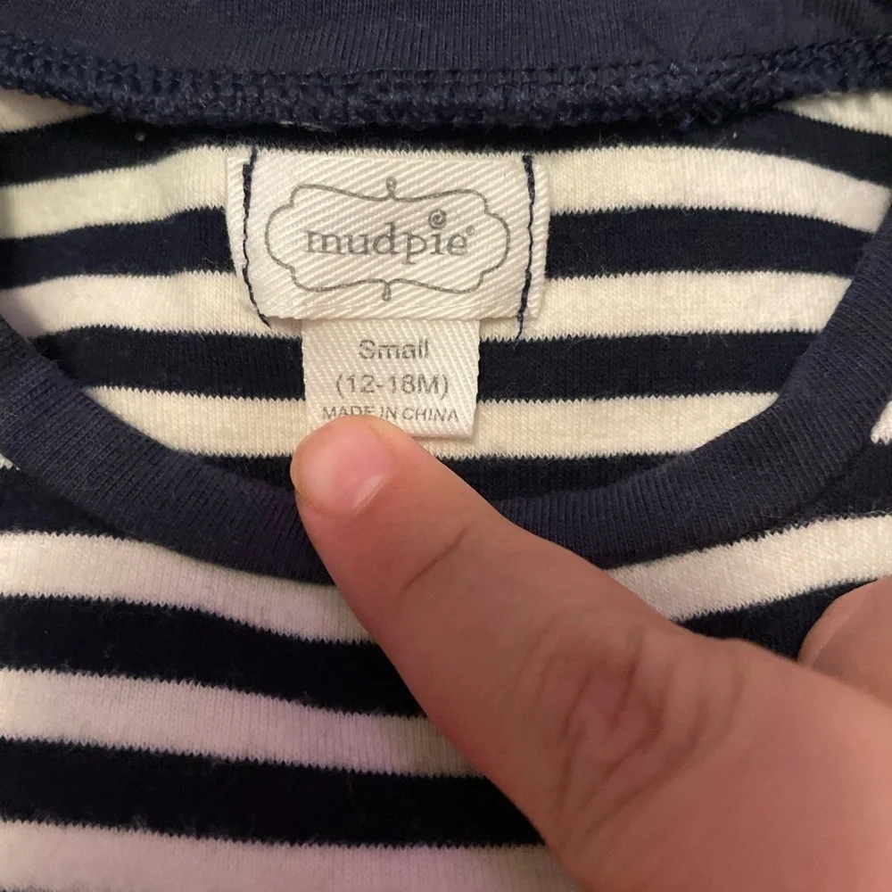 Mud Pie Kids Shirt with Turkey Appliqué - Navy and Mustard size 12–18M